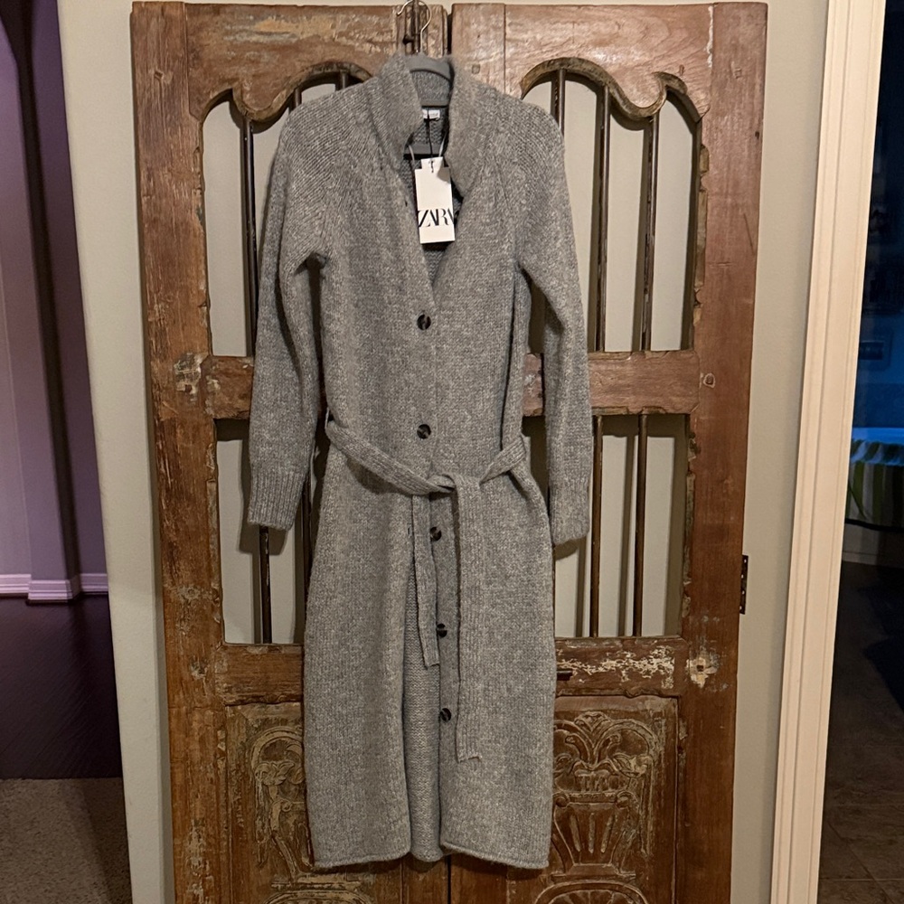 Zara Heather Gray Belted Cardigan